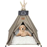 Meowmellow Tipi Zelt für Haustiere Hundezelt Katzenzelt mit Plüschkissen Haustierzelte Häuser für Katzen und Hunde Hundehöhle und Haustierhäuser Wegklappen Haustier Zelt Möbel 50x50x60cm