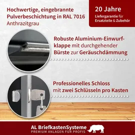 AL Briefkastensysteme 2er Premium Briefkastenanlage Anthrazit inkl. Zeitungsfach