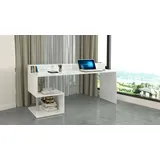 Dmora Schreibtisch Dcheddir, linearer Schreibtisch mit Ablagefächern, Mehrzweck-Büroschreibtisch mit Platte, 180x60h93 cm, Weiß