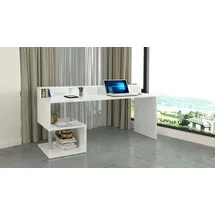 Dmora Schreibtisch Dcheddir, linearer Schreibtisch mit Ablagefächern, Mehrzweck-Büroschreibtisch mit Platte, 180x60h93 cm, Weiß