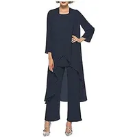 Godoboo Damen Hosenanzug Spitze Ärmellos Chiffon Set 3 Teiliges Set Spitze Chiffon Shirt Und Hohe Hosenanzug Dreiteilig Hosenanzug Cocktail Party Spitzen Vintage Lange Hose Abendanzug Outfit - M