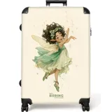 NoBoringSuitcases.com© Kinderkoffer Elfe mit dunklen Locken und einem grünen Kleid 77 cm - 98 L, 8 Rollen, Großer Reisetasche mit Rollen für 30kg, Kinderkoffer bunt|grün 51.5 cm x 77 cm x 28 cm