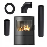 Kaminofen aus Stahl KRATKI AB/S/2/ROLLO Schwarz Ø 150 10 kW leichtes Futterset