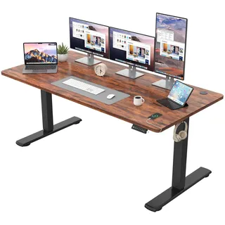JUMMICO Höhenverstellbarer Schreibtisch KOMPLETTE TISCHPLATTE Elektrischer Schreibtisch Höhenverstellbar mit Memory-Funktion Steh-Sitz Tisch Computertisch 160 x 60 cm Braun