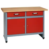 KÜPPER Werkbank (L x B: 60 x 120 cm, Arbeitshöhe: 84 cm, Belastbarkeit: 300 kg, Rot/Silbergrau, Anzahl Schubladen: 2 Stk.)