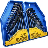 S&R Innensechskantschlüssel Satz, 30-teilig, CrV-Stahl, metrisch 0,7-10 mm & Zoll 0,028 bis 3/8; Sechskant Set präzise, langlebig & robust für Fahrrad, KFZ & Möbelmontage, Winkelschlüssel-Satz