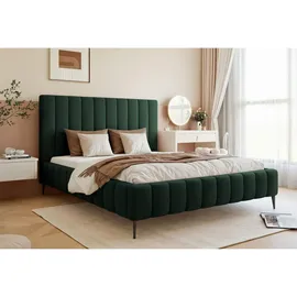 Selsey Polsterbett 140x200 mit Bettkasten, Metallfüßen, Velours, dunkelgrün -