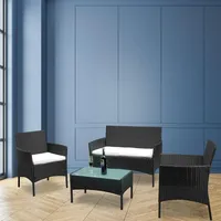 SWANEW Gartenmöbel Glas Couch Polyrattan Gartenlounge Sitzgruppe Farbwahl - Schwarz