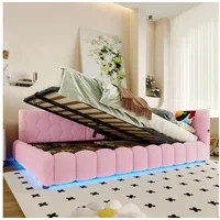 STILVORA Schlafsofa mit bettfunktion,Polsterbett 140×200 mit bettkasten,LED,ohne matratze, 140x200 mit LED, USB & hydraulischem Stauraum, ohne Matratze rosa