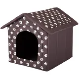 millybo Hundehöhle Hundebett Hundehaus Hundehütte R1-R6 (R2 (44 x 38 cm), braun mit Muster (Pfötchen))