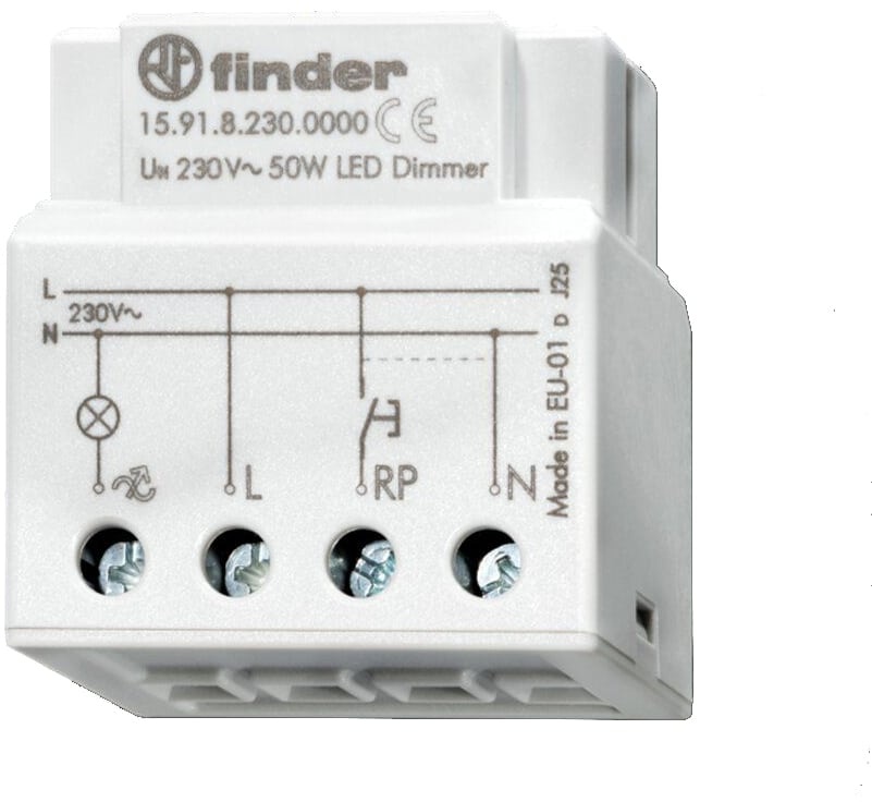 Finder 159182300000 Dimmer, elektronisch, kleine Bauart für UP-Dose oder Schalterdose, für dimmbare LED-Lampen bis 50 W