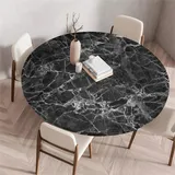 Treer Rund Tischdecke Abwaschbar, Marmortotem Lotuseffekt Tischdecken, Outdoor Tischdecke, Elastisch Rund Gartentischdecke, Table Cloth für Garten, Küche, Esstisch, Parteien (Schwarz,200cm)