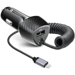 KFZ-Ladegerät CARBON USB QC 3.0 18W + Kabel iPhone-Anschluss