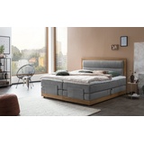 Belanoti Boxspringbett MODELA (Boxspringbett 180x200 elektrisch verstellbar Bett 180x200 mit Motor, 7-Zonen Taschenfederkern Matratze inklusive Visco Topper), in der Farbe Hellgrau H2/H3 Polsterbett Motorbett mit Eiche grau