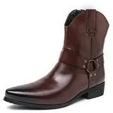 ENWIND Western Cowboy Stiefel Für Herren Ritter Stiefel Spitzer Zehenbereich Kurzstiefel Mit Reißverschluss,Braun,42 EU - 42 EU