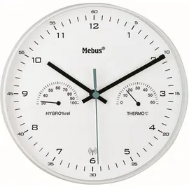 MEBUS Funk-Wanduhr mit Thermometer/ Hygrometer, weiß - Weiß