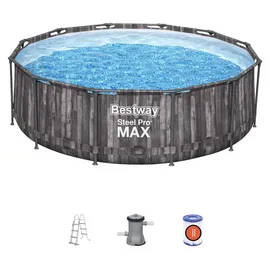BESTWAY Steel Pro Max Frame Pool Set 366 x 100 cm holzoptik inkl. Filterpumpe