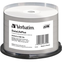 Verbatim DVD-R 16x Wide Inkjet Professional 4.7GB, DataLifePlus, 50er Pack Spindel, DVD Rohlinge bedruckbar, 16-fache Brenngeschwindigkeit & lange Lebensdauer, DVD-R printable, DVD leer