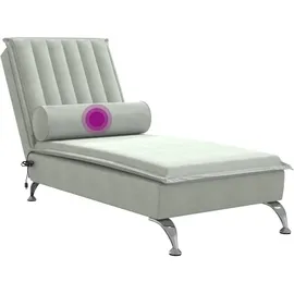 vidaXL Massage-Chaiselongue mit Nackenrolle Hellgrau Samt