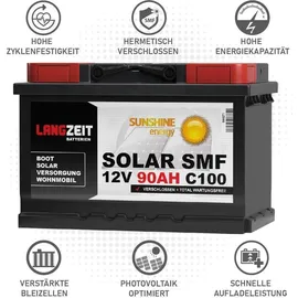 LANGZEIT Batterien Langzeit Solarbatterie SMF 90Ah 12V 1,08 kWh