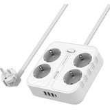 Steckdosenleiste 4 Fach mit 4 USB Ladeanschlüsse, Unidapt Mehrfachsteckdose mit USB C, Wandmontage(2500W) Steckerleiste Überspannungsschutz mit 1,8M Kabel für Büro, Multistecker Power Extension, Weiß