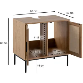 Wohnling Waschbeckenunterschrank Eiche natur Optik B/H/T: ca. 60x60x40 cm x 40 x 60 cm