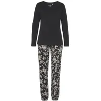 VIVANCE DREAMS Damen Pyjama schwarz-weiß geblümt Gr.36/38