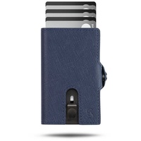 SLIMJACK Smart Wallet mit Münzfach - Kreditkartenetui mit RFID-Schutz - Geldbeutel für Herren - Aluminium-Kartenhalter - Smart Wallet für Karten & Münzen - Navyblau Leder