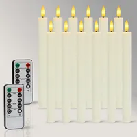 Dixmas 12 Stück LED Stabkerzen mit Fernbedienung Flammenlose Tafelkerzen mit Timerfunktion, LED Kerzen Perfect für Weihnachten, Streifenmuster, Warmweiß