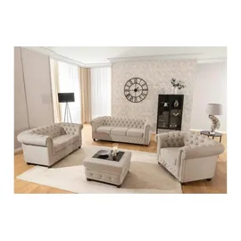 S-Style Chesterfield Polstergarnitur 2+1 Cleo Blink ¦ beige ¦ Maße (cm): B: 148 H: 72