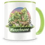 Samunshi® Kindertasse mit Namen Tasse Waldtiere Personalisierte Tasse mit Namen Kinder Kinderbecher mit Namen Kindergarten grün 300ml