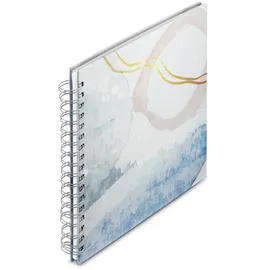 Hama Fotoalbum 28x24 cm (Ringbuch Album mit 50 weißen Seiten, Fotoalbum zum Selbstgestalten u. zum Einkleben, Cover aus Wasserfarben-Print u. Strukturpapier, personalisierbares Album) blau