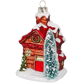 inges magic & goodz Inges Magic - Goodz Christbaumschmuck Winterhaus mit Weihnachtsbaum 10cm Glas Dekofigur Rot Grün