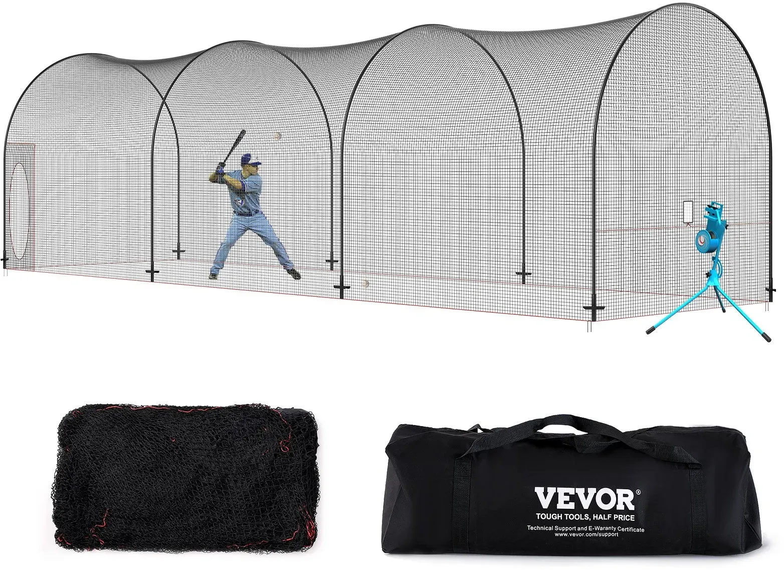 VEVOR Baseball-Schlagkäfig-Netz mit Rahmen und Netz 12 x 3,6 x 3,6 m, Baseballkäfig-Netz zum Schlagen und Aufstellen, Baseballnetz, Schlagkäfig für Jugendliche oder Erwachsene Schwarz Hinterhof