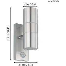 EGLO LED Außen-Wandleuchte Riga 5 21,5 x 6,5 cm Bewegungsmelder GU10