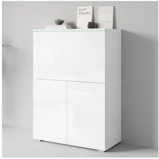 Home affaire PC-Schrank Vera, Sekretär, Home-Office-Schreibtisch mit LED-Beleuchtung (1 St), Multifunktional mit Stauraum, klappbare Tischfläche, LED, B 90 cm weiß