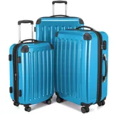 HAUPTSTADTKOFFER Alex - 3er Kofferset, Trolley-Set, Rollkoffer, Reisekoffer, (S, M & L), Cyanblau