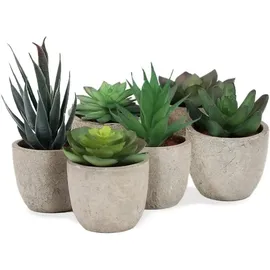 addhome 6er Set Kunstpflanzen Sukkulenten in Steinoptik-Töpfen 7,5-14cm H