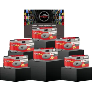 Einwegkameras Multipack - Enthält 6 AgfaPhoto LeBox Einwegkamera Einweg-Filmkameras mit 27 Belichtungen und Clikoze Einweg-Fotografie-Tipps Karte