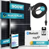 sunniva SUNNIVA® 900W Balkonkraftwerk komplett Steckdose - FOX ESS Wechselrichter - PV Solaranlage - 2x 450W Solarmodule, 5m Kabel - Bluetooth WIFI