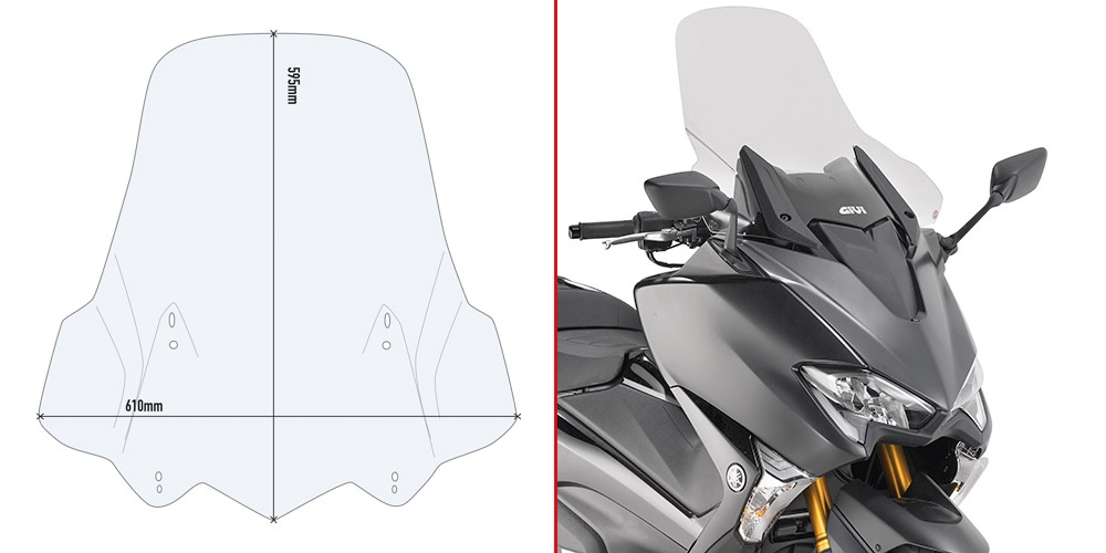 GIVI voorruit transparant, 595 mm hoog, 610 mm breed voor Yamaha modellen (zie beschrijving) met ABE Voorruit