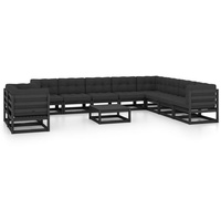 vidaXL 11-tlg. Garten-Lounge-Set mit Kissen Schwarz Kiefer Massivholz