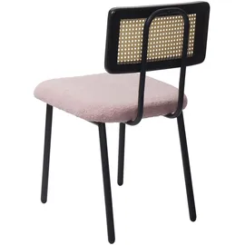 Mendler 2er-Set Esszimmerstuhl HWC-K88, Lehnstuhl Stuhl, Holz Poly-Rattan Metall Bouclé ~ Stoff/Textil rosa