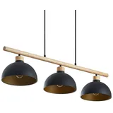 LINDBY Hängeleuchte Tirzana, 3-flg., schwarz, Metall, Holz