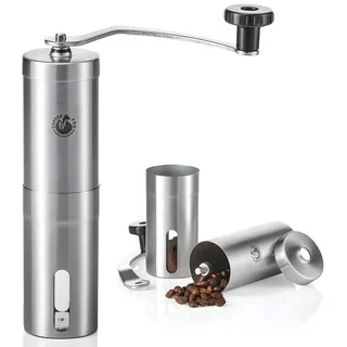 Coffee Fox Coffee Fox® Kaffeemühle aus Edelstahl und Keramik Mahlwerk - Manuelle Handkaffeemühle für Zuhause, Reisen, Büro