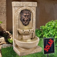 Solar Gartenbrunnen Brunnen Zierbrunnen Zimmerbrunnen Springbrunnen Brunnen mit LED-Licht Wasserfall Wasserspiel für Garten, Terasse, Balkon (Solarbrunnen LÖWENHERZ mit LED-Licht)