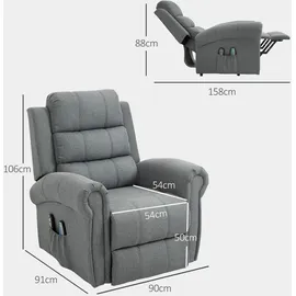 Homcom Fernsehsessel mit Aufstehhilfe Relaxsessel mit Liegefunktion, Heizfunktion, Massagesessel mit Taschenfeder, Seitentasche und