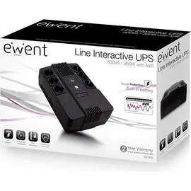 ewent EW3945 (600 VA, 360 W, Line-Interaktiv 0,6 kVA, Sine, 230 V, 230 V