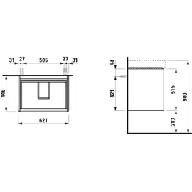 Laufen BASE 2.0 Waschtischunterbau, 2 Schubladen, SoftClose, inklusive Ordnungssystem, zu H810964 621x446x515mm, H4112821082661, Farbe: Verkehrsgrau