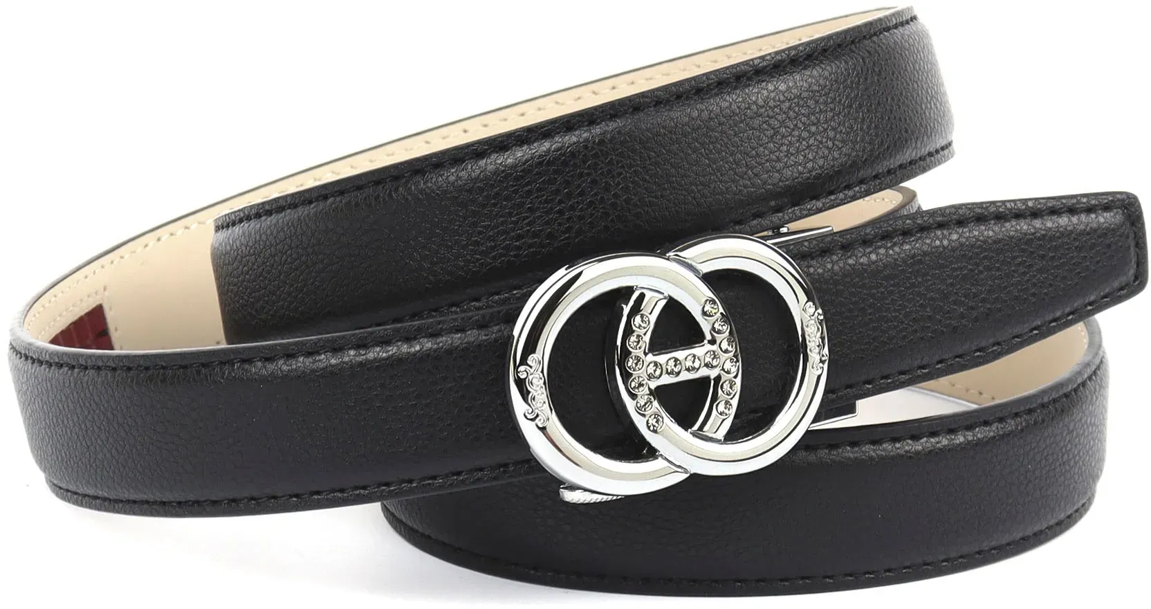 Ledergürtel ANTHONI CROWN, Damen, Gr. 100, schwarz, Leder, unifarben, Gürtel Ledergürtel, Stufenloser Ledergürtel